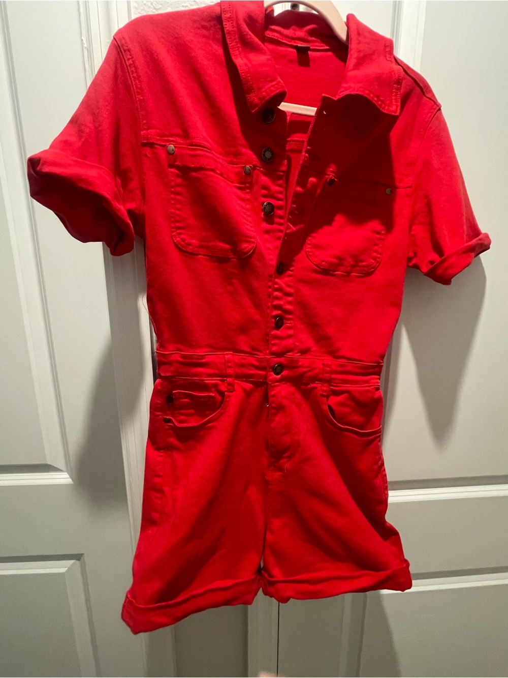 Judy Blue Bright Red Short Sleeve Denim Romper